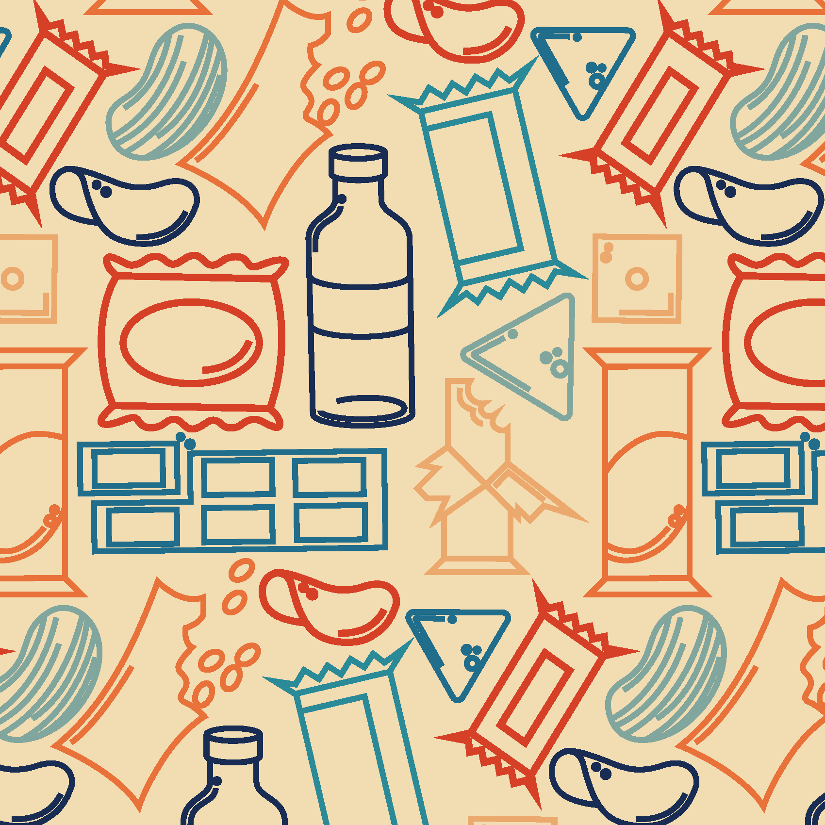 snack lounge pattern on a tan background