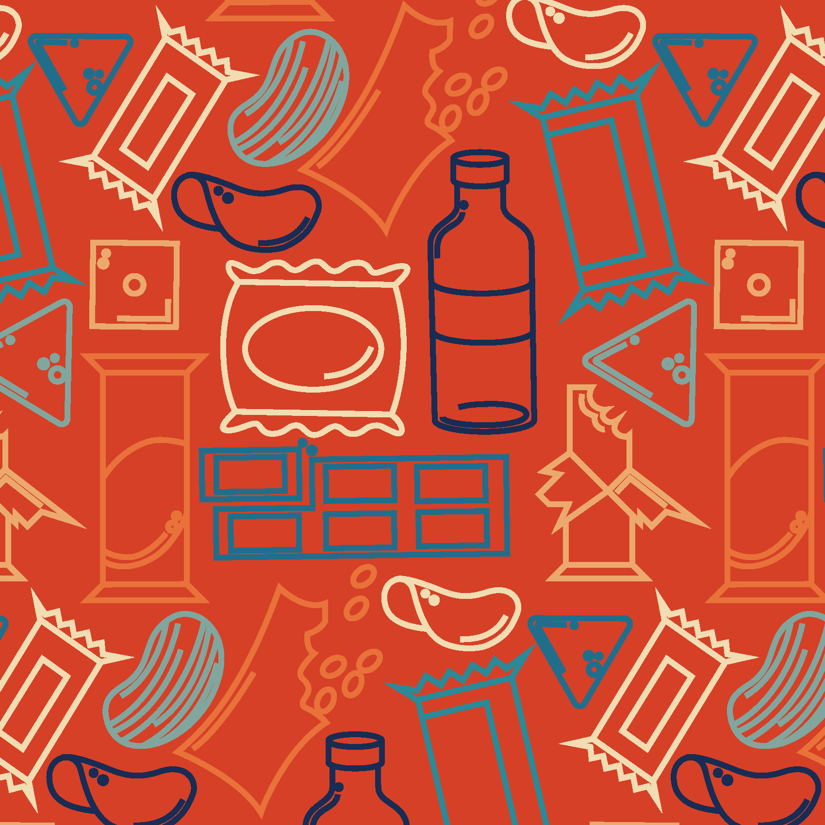 snack lounge pattern on a orange background