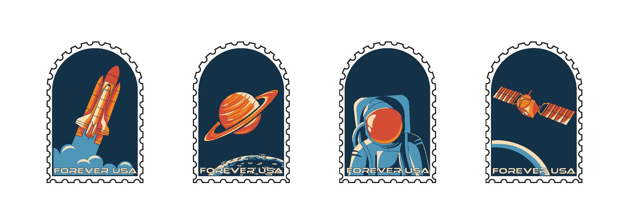 four space stamps laid out horizontally